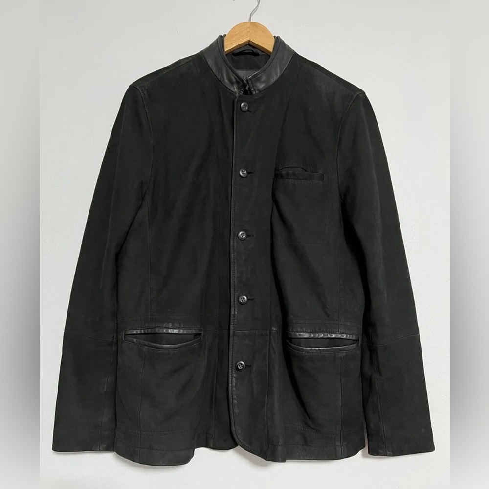 All Saints Mens Black Headen Suede Sheep Leather Blazer Jacket Size S